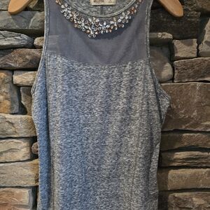 Hollister Women's Small Grey Tank Top Beautiful Crystal Neckline Worn Once NICE!